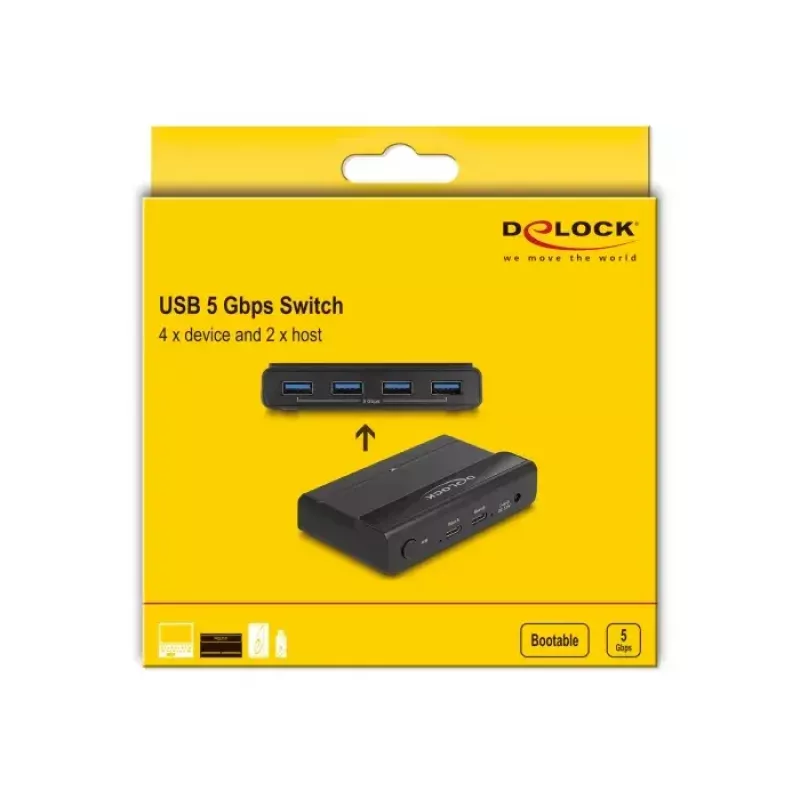 Switch USB Delock 4 x dispositivo 2 x host 5 Gbit/s negro