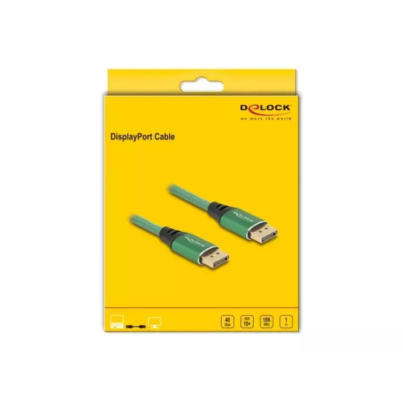 Cable DisplayPort DeLOCK 16K 60 Hz 1 m verde metal