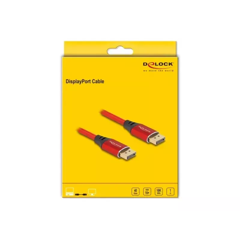 Cable DisplayPort DeLOCK 16K 60 Hz 1 m rojo metal