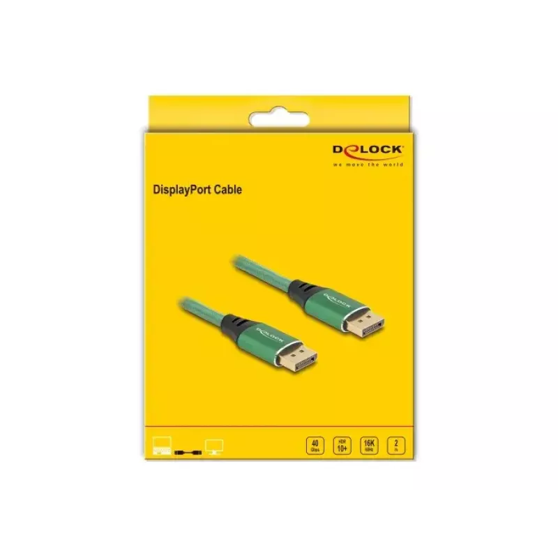 Cable DisplayPort DeLOCK 16K 60 Hz 2 m verde metal