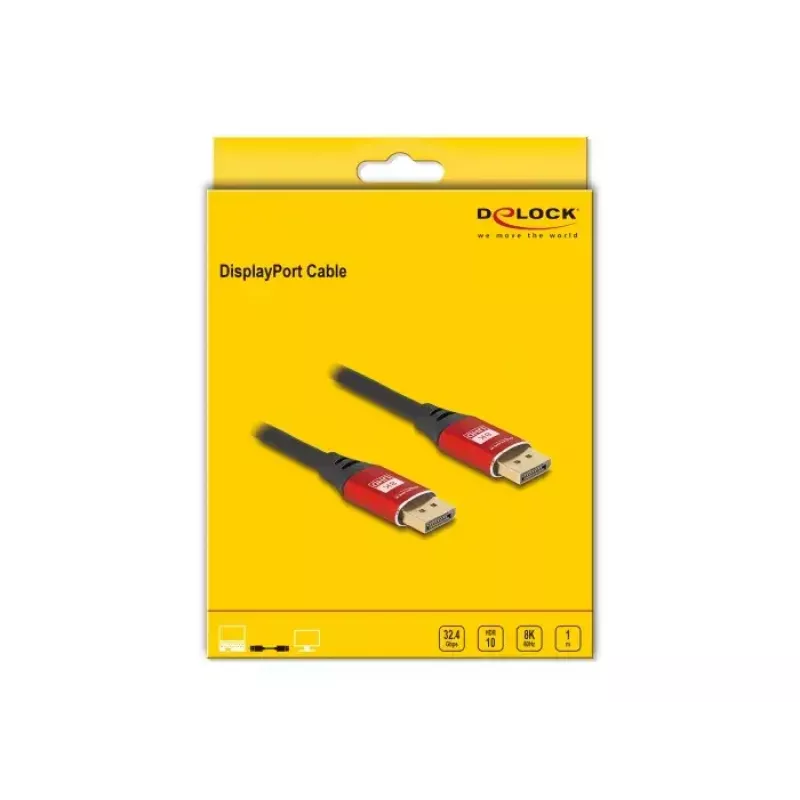 Cable DisplayPort DeLOCK 8K 60 Hz 1 m rojo metal