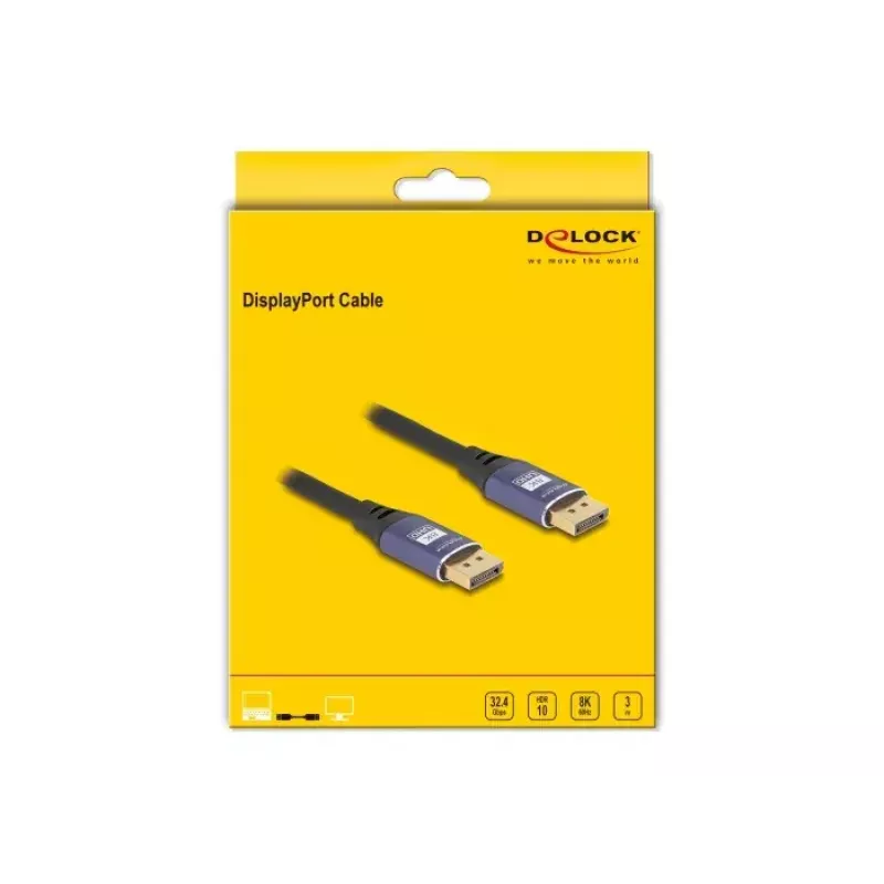 Cable DisplayPort DeLOCK 8K 60 Hz 3 m lila metal