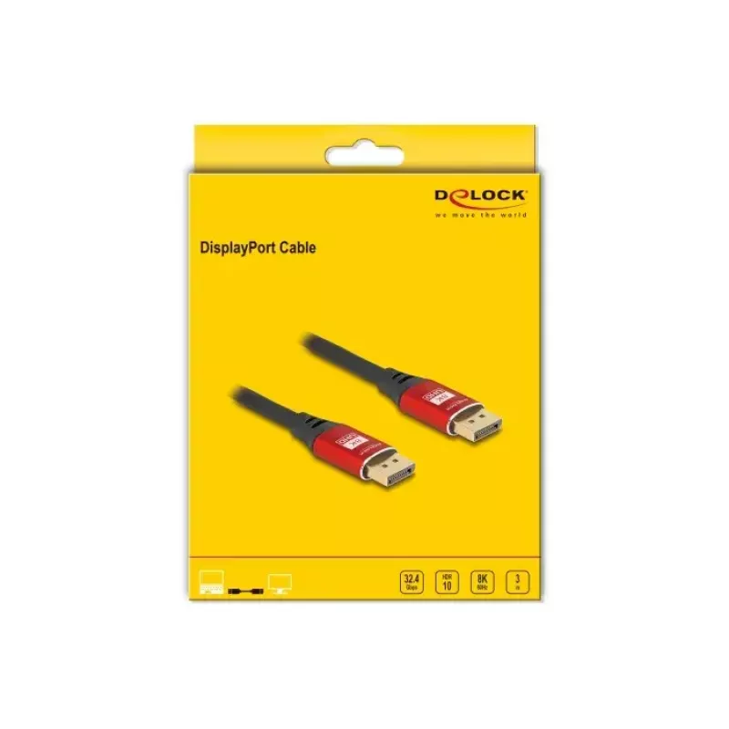 Cable DisplayPort DeLOCK 8K 60 Hz 3 m rojo metal