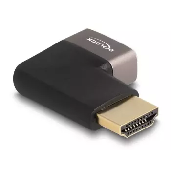 Adaptador HDMI conector macho a conector hembra 90° en ángulo recto DeLOCK 8K 60 Hz gris metal
