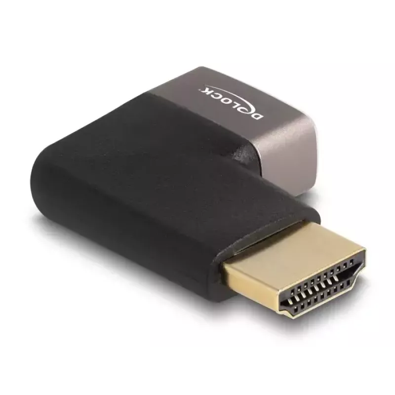 Adaptador HDMI conector macho a conector hembra 90° en ángulo recto DeLOCK 8K 60 Hz gris metal