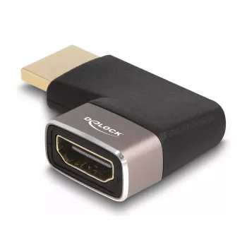 Adaptador HDMI conector macho a conector hembra 90° en ángulo recto DeLOCK 8K 60 Hz gris metal