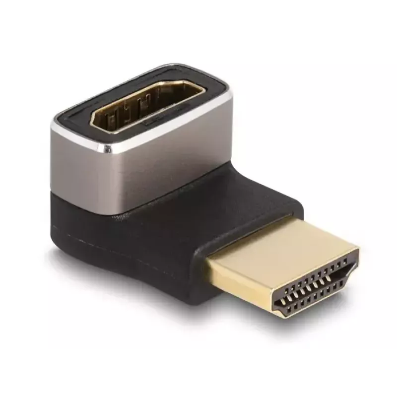 Adaptador HDMI conector macho a conector hembra 90° en ángulo hacia abajo DeLOCK 8K 60 Hz gris metal