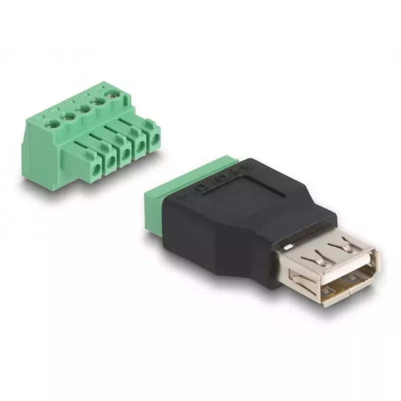 Adaptador DeLOCK USB 2.0 conector hembra Type-A a regleta de conexión 2 piezas negro verde
