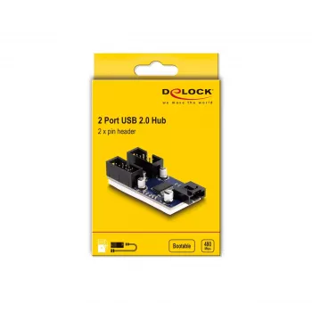 DeLOCK Hub USB 2.0 con pines 2 puertos negro azul