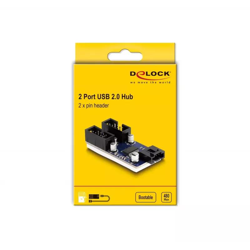 DeLOCK Hub USB 2.0 con pines 2 puertos negro azul