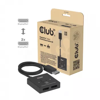 Switch bidireccional DisplayPort 2 en 1 CLUB3D CSV-1009 — 2 salidas DisplayPort, 8K@60Hz, negro