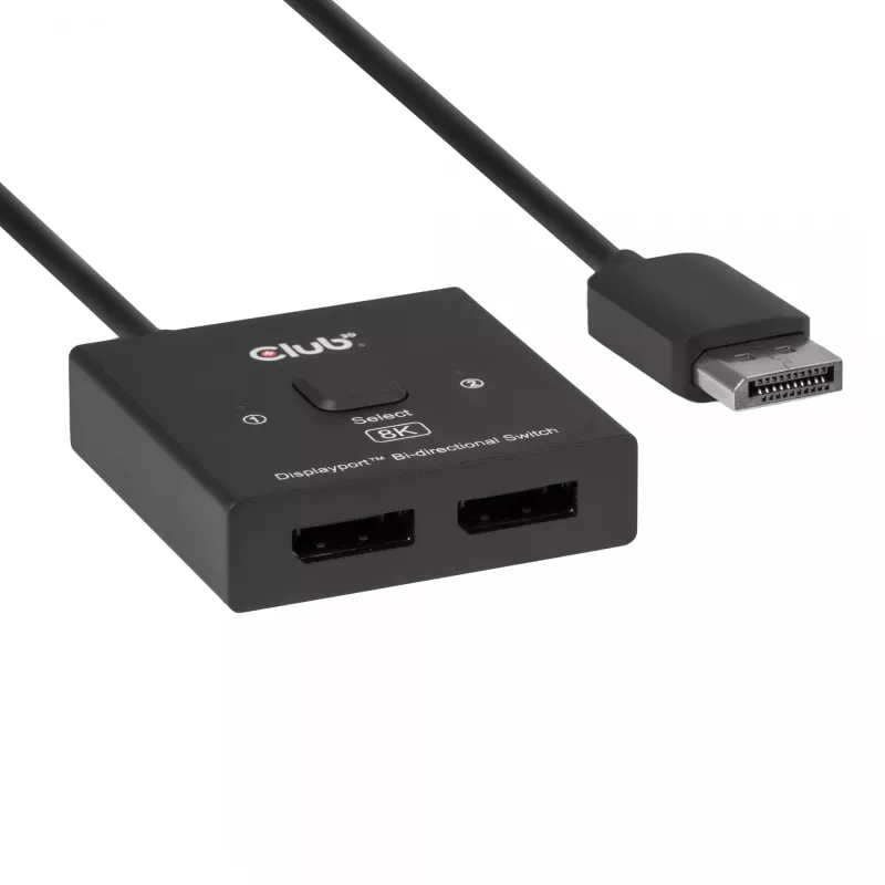 Switch bidireccional DisplayPort 2 en 1 CLUB3D CSV-1009 — 2 salidas DisplayPort, 8K@60Hz, negro