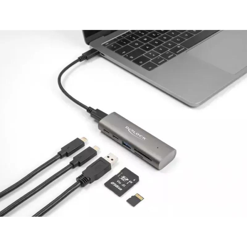 DeLOCK Hub USB de 3 puertos 10 Gbps con lector de tarjetas SD Micro SD Type-C