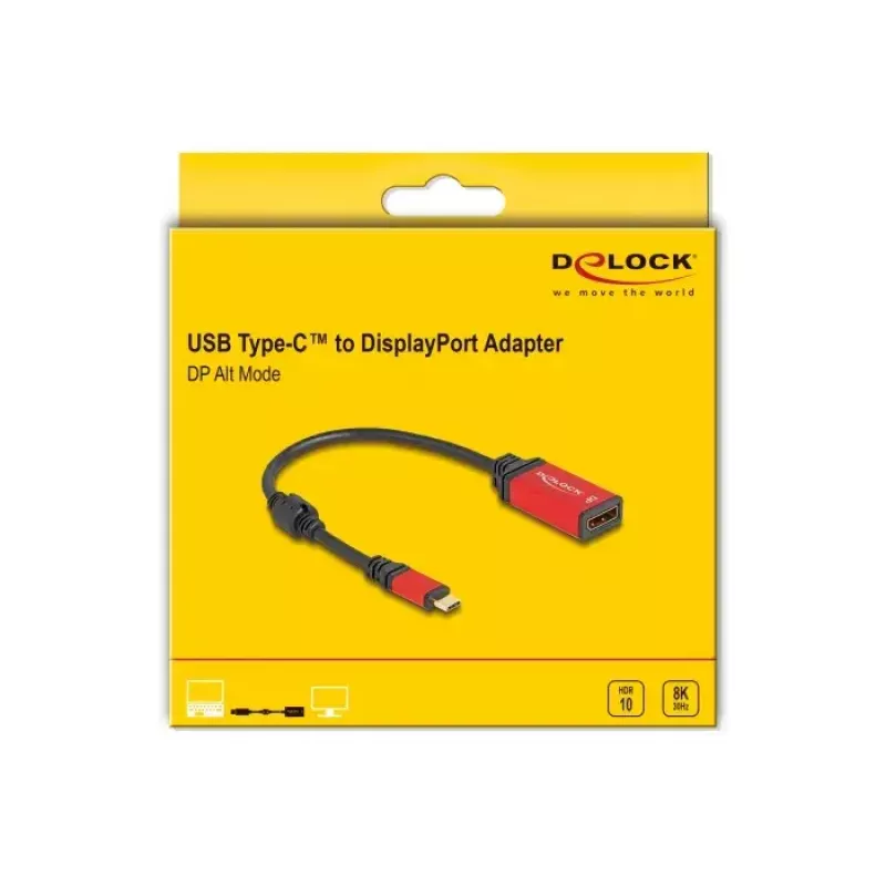 DeLOCK Adaptador USB Type-C a DisplayPort 8K 30 Hz HDR rojo