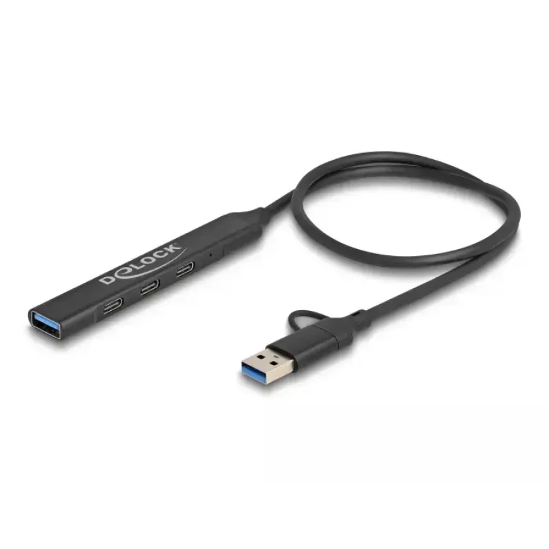 DeLOCK Hub USB de 4 puertos fino USB Type-C USB Type-A 5 Gbps negro