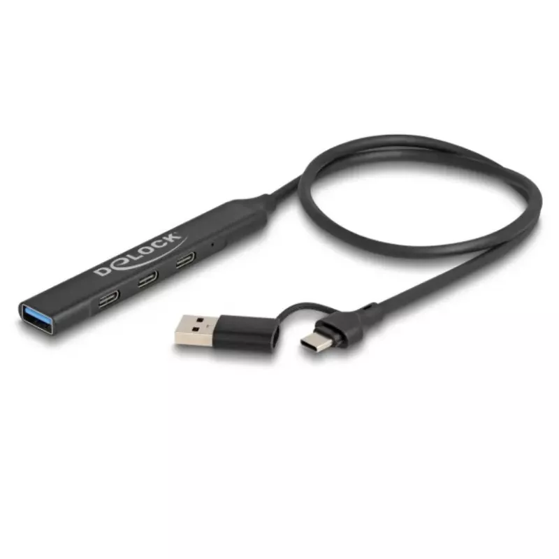 DeLOCK Hub USB de 4 puertos fino USB Type-C USB Type-A 5 Gbps negro