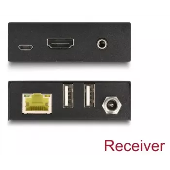 Extensor KVM DELOCK 65957 — Emisor y receptor HDMI y USB, con cable, hasta 70 m, 18 Gbit/s, 600 MHz, negro