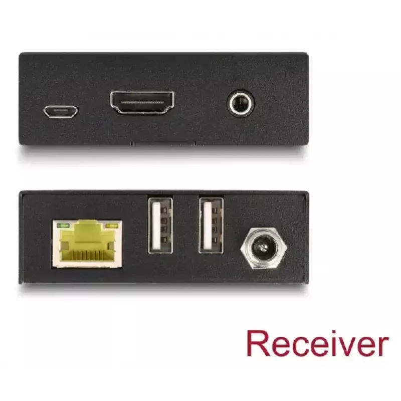 Extensor KVM DELOCK 65957 — Emisor y receptor HDMI y USB, con cable, hasta 70 m, 18 Gbit/s, 600 MHz, negro