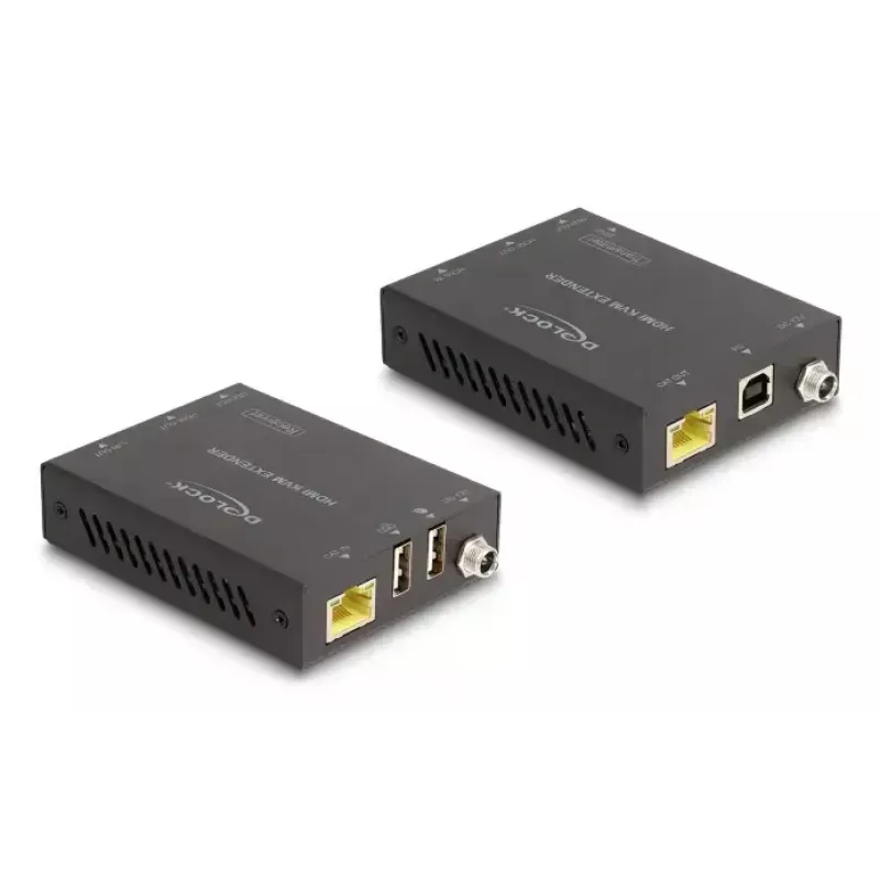 Extensor KVM DELOCK 65957 — Emisor y receptor HDMI y USB, con cable, hasta 70 m, 18 Gbit/s, 600 MHz, negro