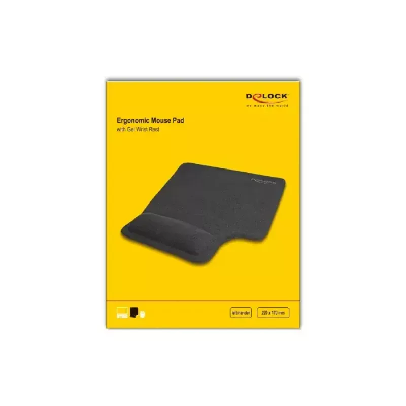 DeLOCK alfombrilla de ratón ergonómica con reposamuñecas de gel para zurdos negra
