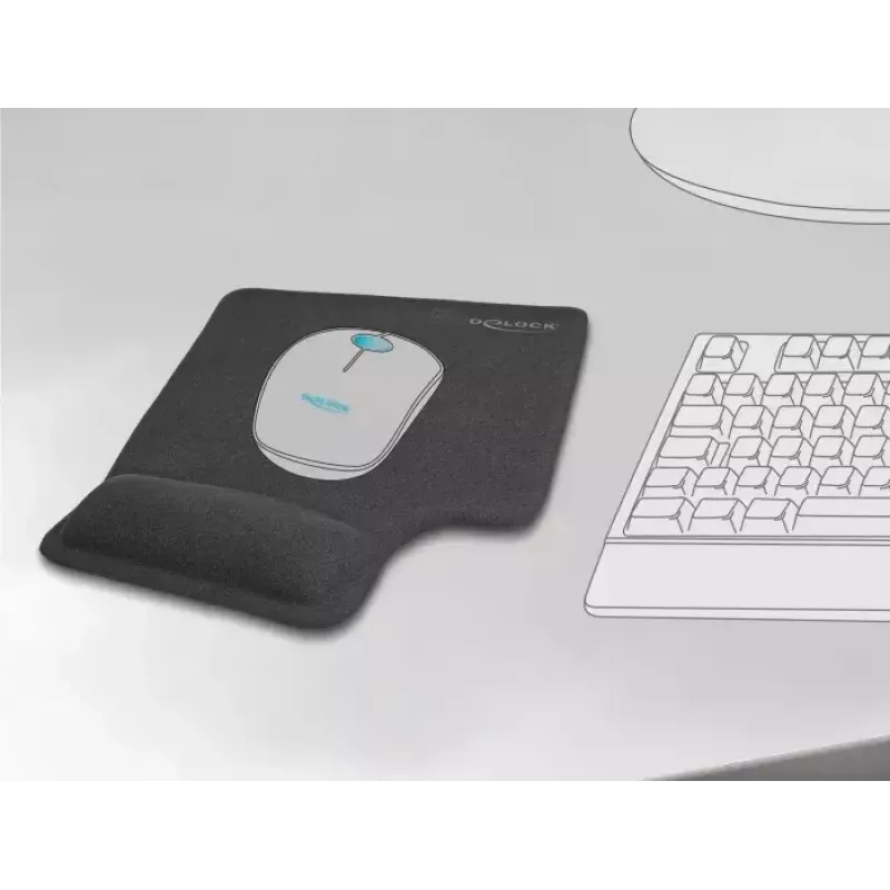 DeLOCK alfombrilla de ratón ergonómica con reposamuñecas de gel para zurdos negra