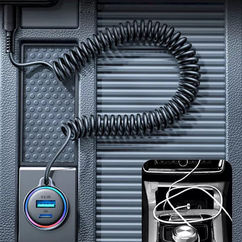 Cargador de coche Joyroom JR-CL07 3 en 1 60W con cable USB-C integrado 1,6 m, negro