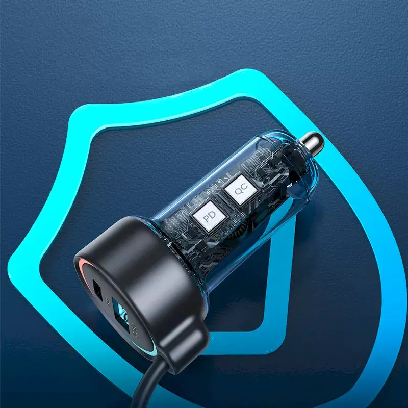 Cargador de coche Joyroom JR-CL07 3 en 1 60W con cable USB-C integrado 1,6 m, negro