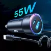 Cargador de coche Joyroom JR-CL07 3 en 1 60W con cable USB-C integrado 1,6 m, negro