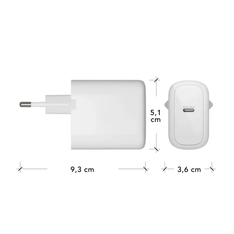 Cargador de pared USB-C 45W d bramante re-charge Pro — interior, 110–240V, blanco