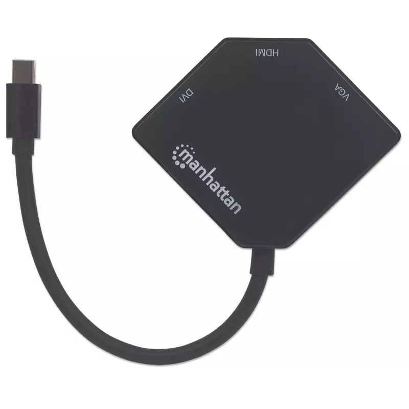 Manhattan cable adaptador Mini DisplayPort 1.2 a HDMI, DVI y VGA (3 en 1), 25 cm, negro, conector macho a conector hembra, pasivo, HDMI 4K@30Hz, VGA y DVI 1080p@60Hz, equivalente a MDP2VGDVHD, compatible con DVI-D, tres años de garantía, blister
