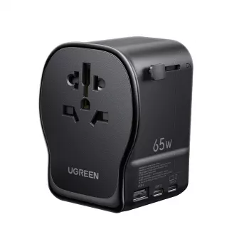 Cargador de interior AC para dispositivos móviles UGREEN 55001 — 2× USB-C, 100–240 V, carga rápida, negro/gris