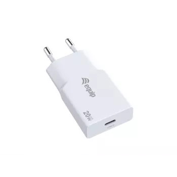 Cargador de pared EQUIP 1 puerto 20W GaN USB-C PD — entrada 100–240V, salida máx. 12V, blanco