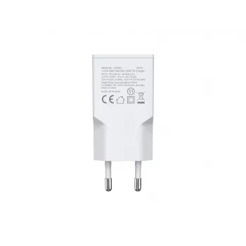 Cargador de pared EQUIP 1 puerto 20W GaN USB-C PD — entrada 100–240V, salida máx. 12V, blanco
