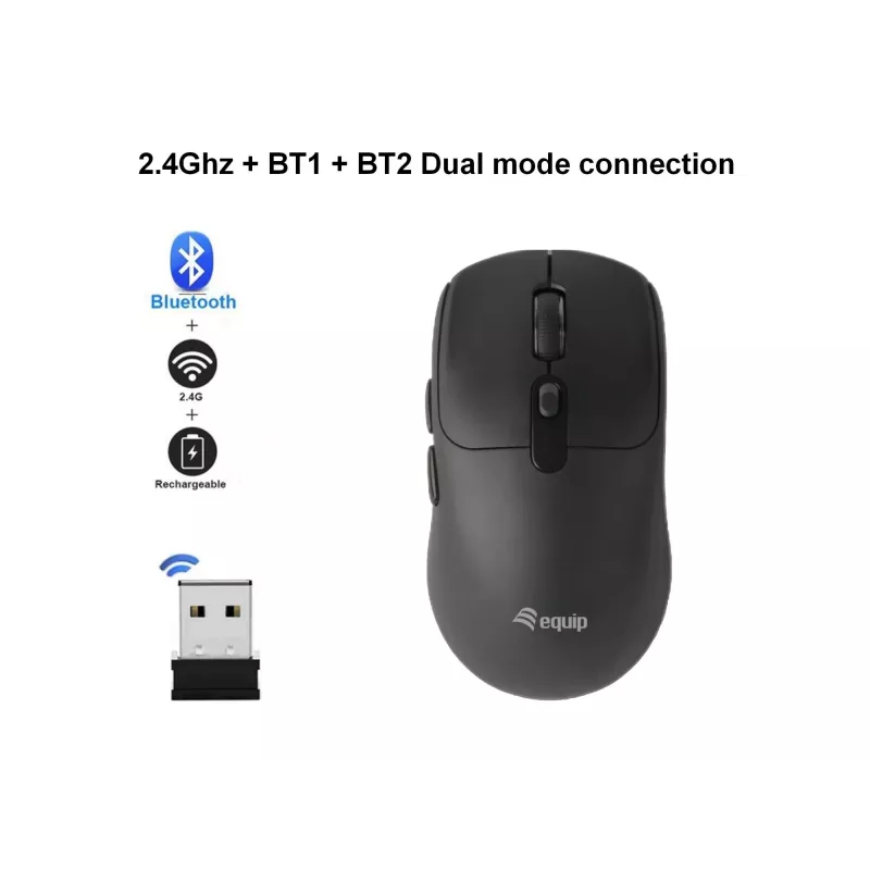 Ratón inalámbrico EQUIP ambidiestro de 6 botones dual mode, óptico 1600 DPI, RF + Bluetooth, negro