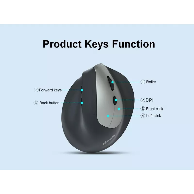 Ratón inalámbrico vertical ergonómico EQUIP para diestros, 1600 DPI, RF Wireless + Bluetooth, recargable, 6 botones, negro