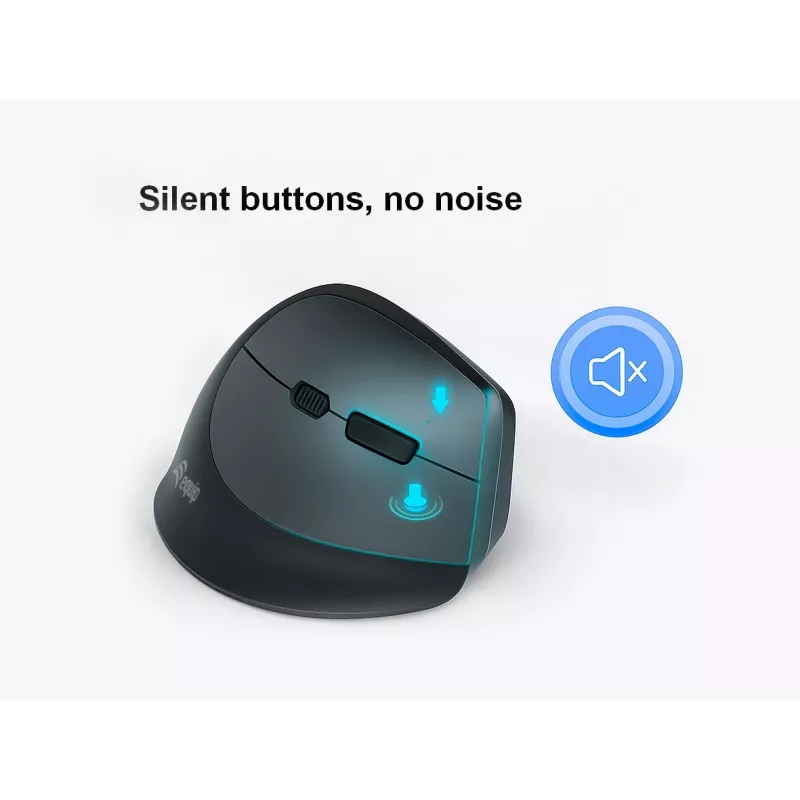 Ratón inalámbrico vertical ergonómico EQUIP para diestros, 1600 DPI, RF Wireless + Bluetooth, recargable, 6 botones, negro