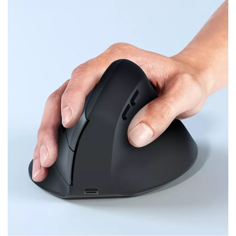 Ratón inalámbrico vertical ergonómico EQUIP para diestros, 1600 DPI, RF Wireless + Bluetooth, recargable, 6 botones, negro
