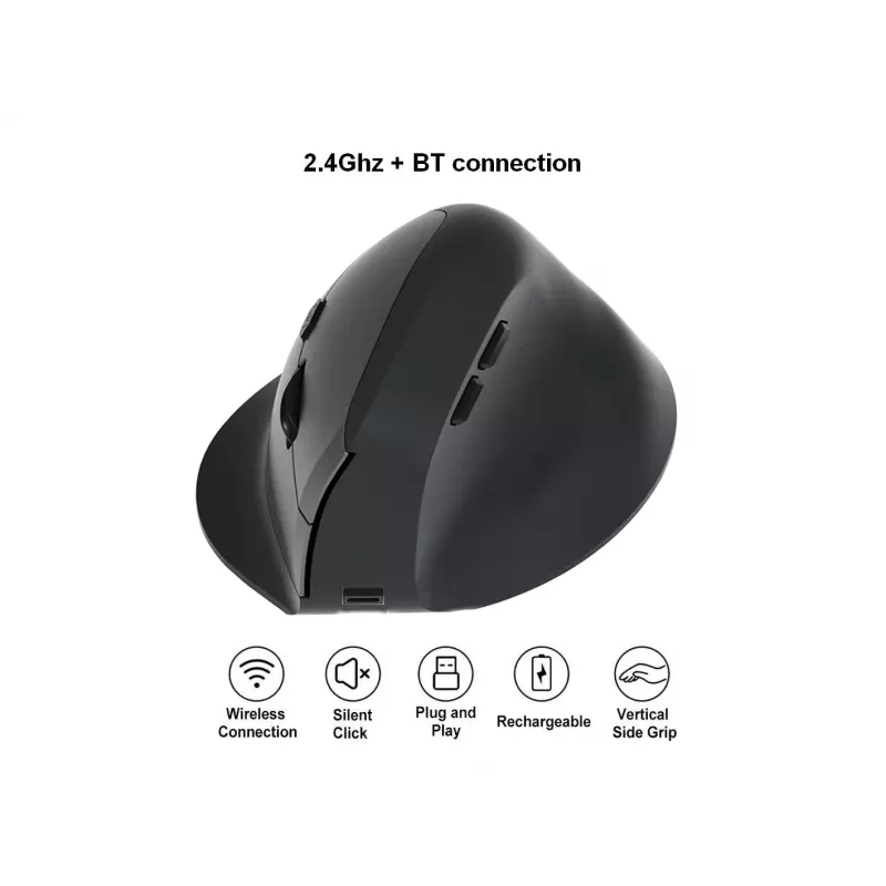 Ratón inalámbrico vertical ergonómico EQUIP para diestros, 1600 DPI, RF Wireless + Bluetooth, recargable, 6 botones, negro