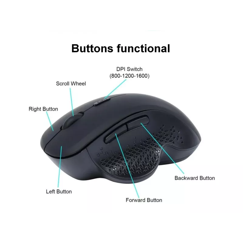 Ratón inalámbrico recargable dual mode EQUIP de 6 botones — para diestros, óptico 1600 DPI, RF Wireless + Bluetooth, negro