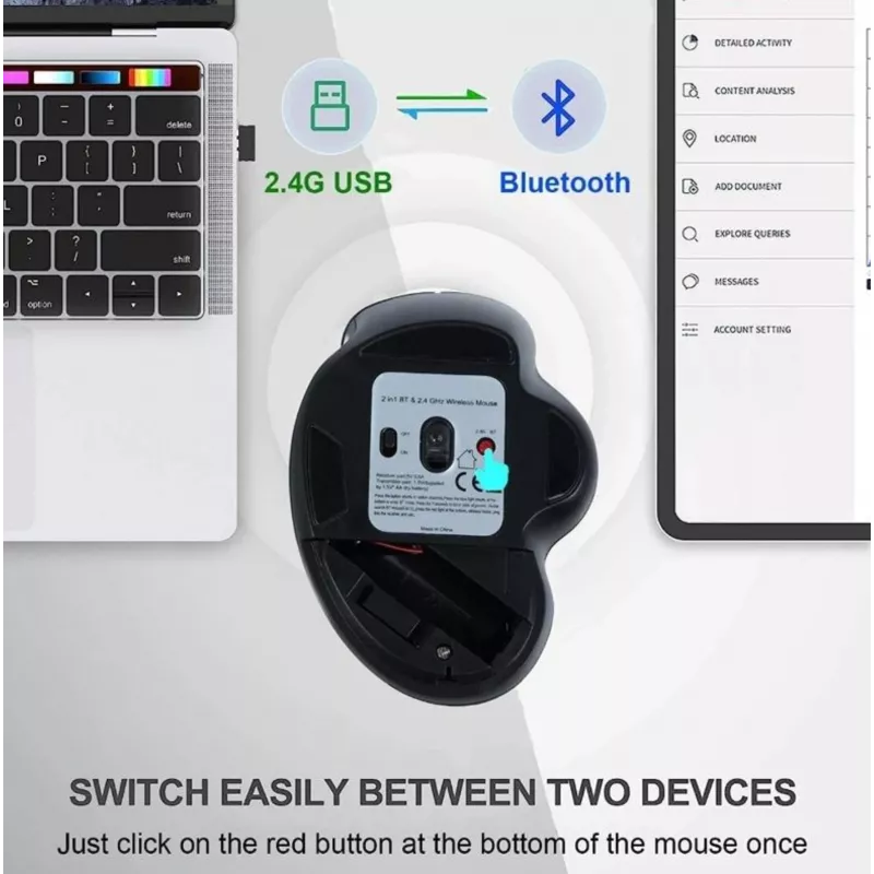 Ratón inalámbrico recargable dual mode EQUIP de 6 botones — para diestros, óptico 1600 DPI, RF Wireless + Bluetooth, negro