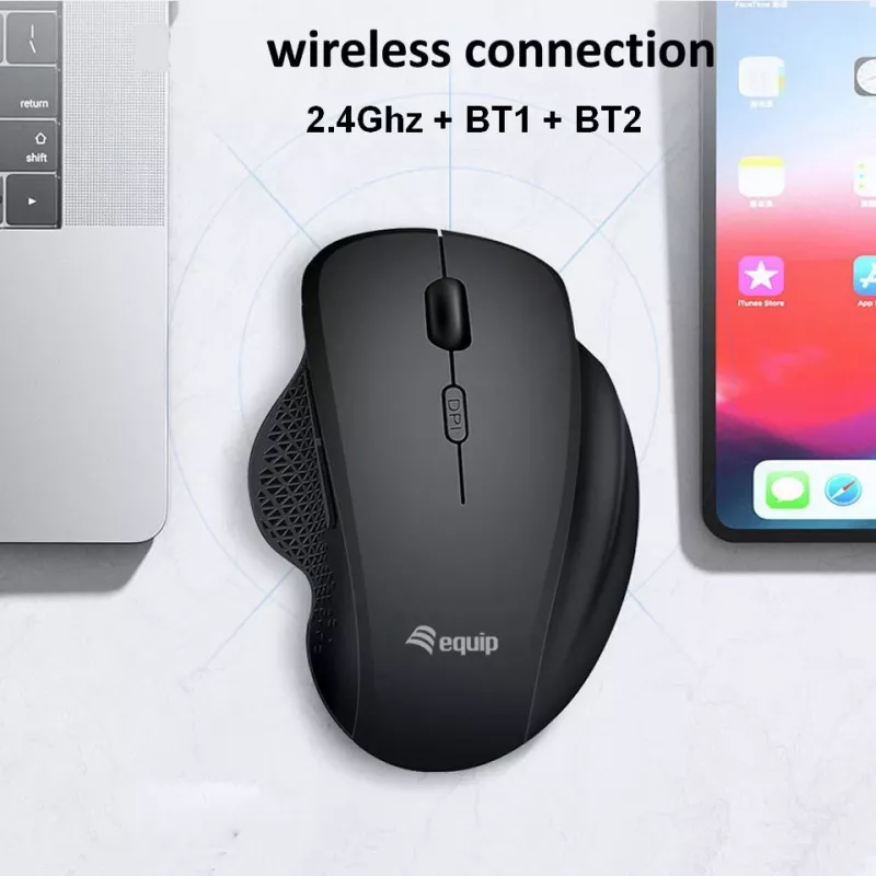 Ratón inalámbrico recargable dual mode EQUIP de 6 botones — para diestros, óptico 1600 DPI, RF Wireless + Bluetooth, negro