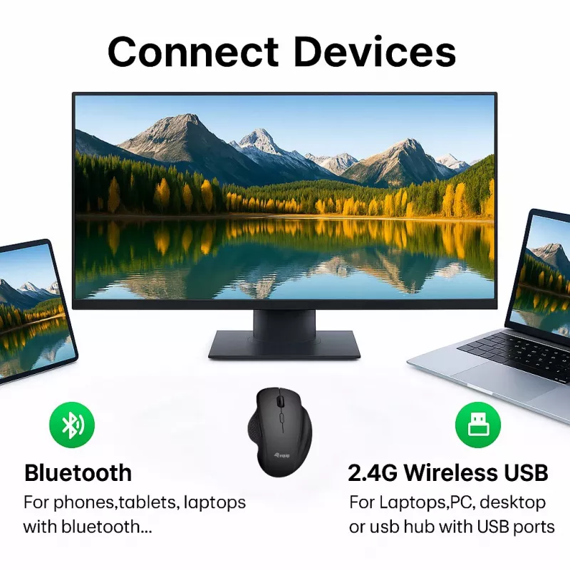 Ratón inalámbrico recargable dual mode EQUIP de 6 botones — para diestros, óptico 1600 DPI, RF Wireless + Bluetooth, negro