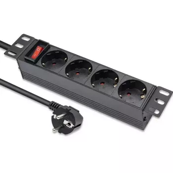 Regleta de enchufes QOLTEC 54603 — montaje en rack 1U, entrada 16A, 4 tomas de contacto de protección