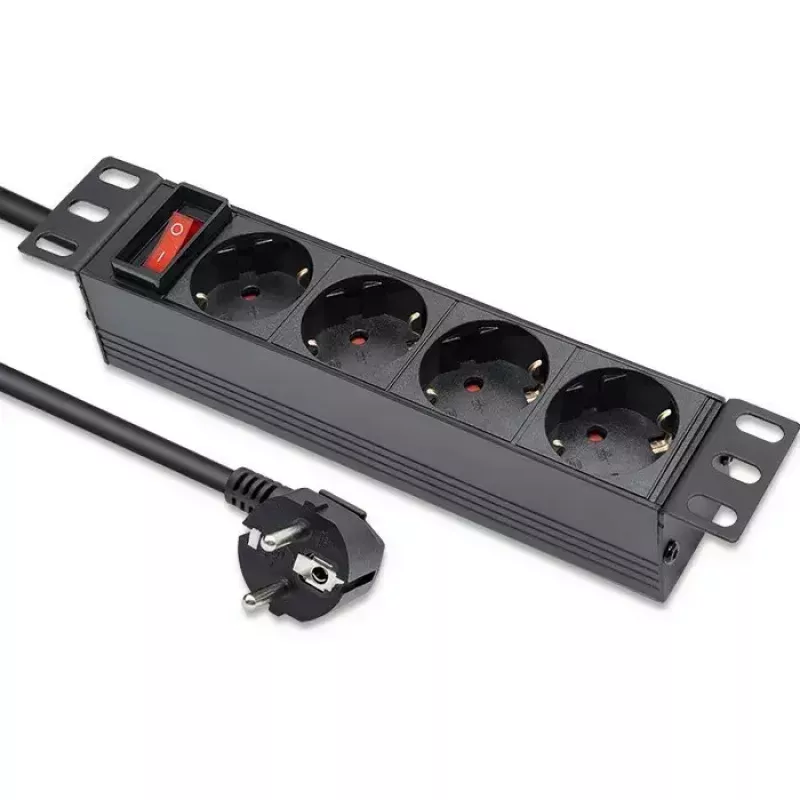 Regleta de enchufes QOLTEC 54603 — montaje en rack 1U, entrada 16A, 4 tomas de contacto de protección