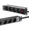 Regleta de enchufes QOLTEC 54603 — montaje en rack 1U, entrada 16A, 4 tomas de contacto de protección