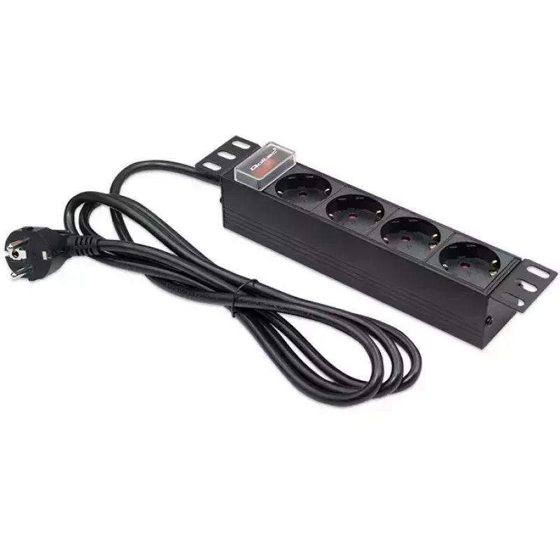 Regleta de enchufes QOLTEC 54603 — montaje en rack 1U, entrada 16A, 4 tomas de contacto de protección
