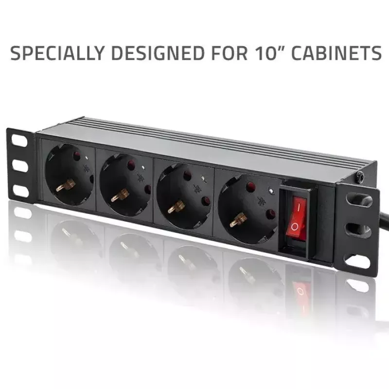 Regleta de enchufes QOLTEC 54603 — montaje en rack 1U, entrada 16A, 4 tomas de contacto de protección