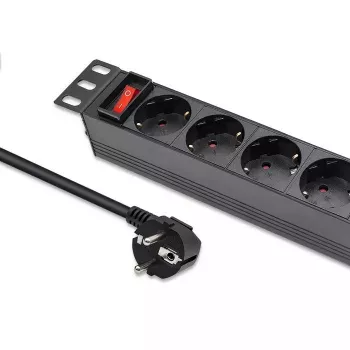 Regleta de enchufes QOLTEC 54603 — montaje en rack 1U, entrada 16A, 4 tomas de contacto de protección