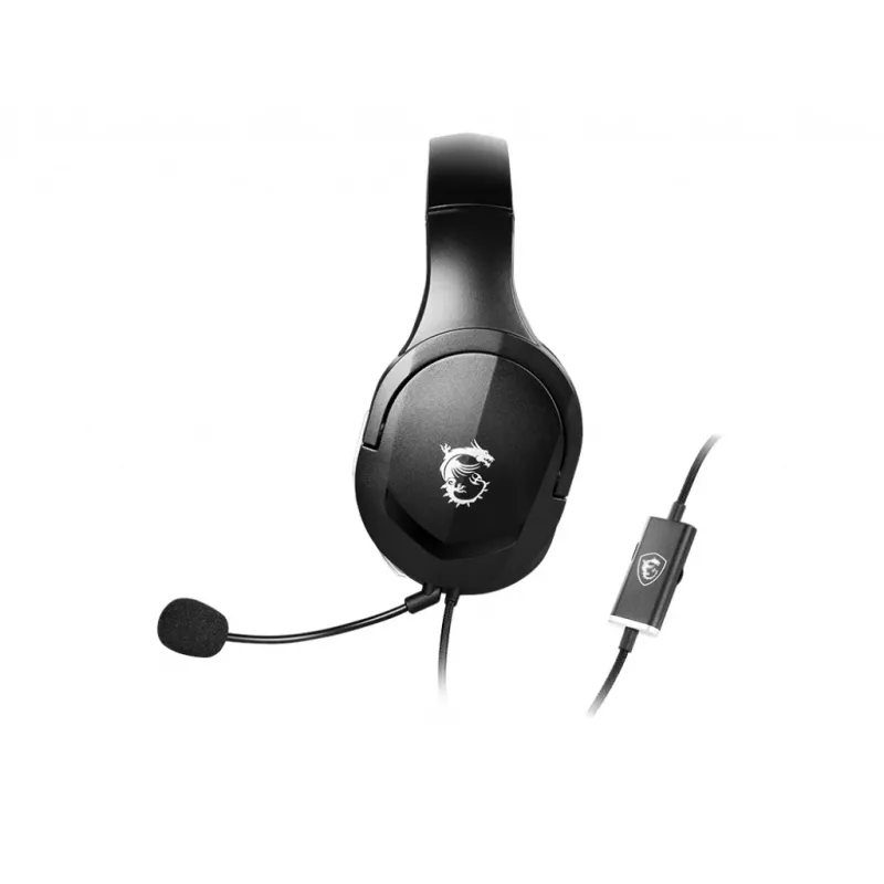 Auriculares gaming MSI IMMERSE GH20 '3,5-mm-Inline con accesorio divisor de audio, Negro, controladores de 40 mm, micrófono unidireccional, compatibilidad con PC y multiplataforma'