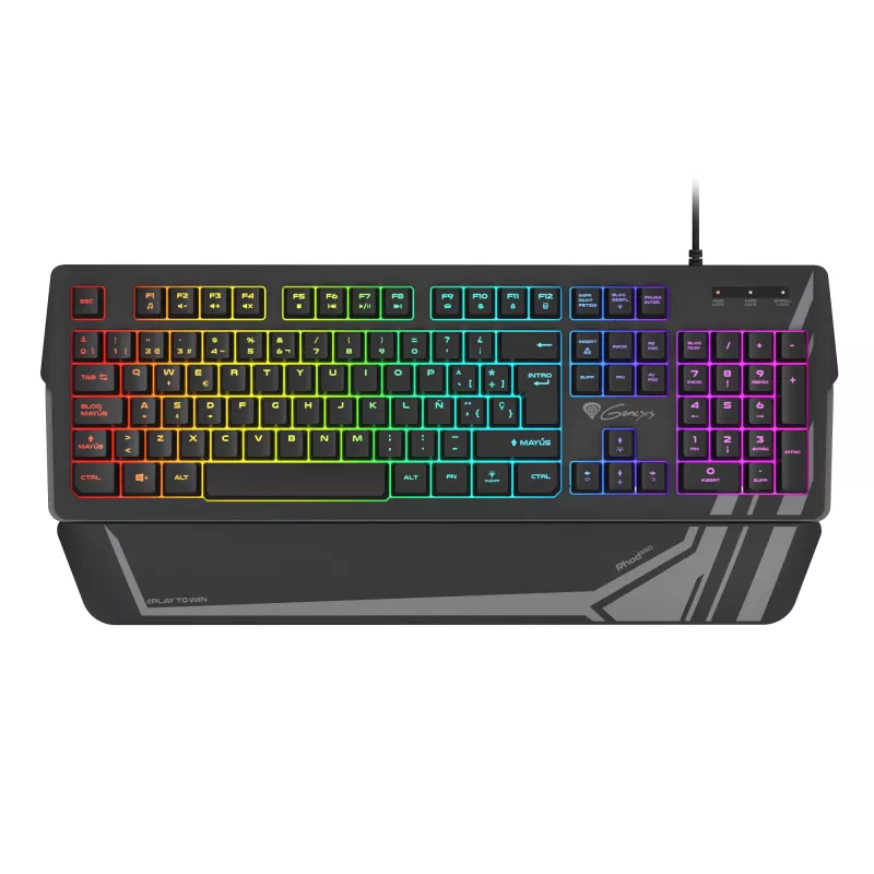 Teclado gaming GENESIS Rhod 350 RGB – USB QWERTY Español de 104 teclas de tamaño completo, Negro, retroiluminación RGB, reposamuñecas